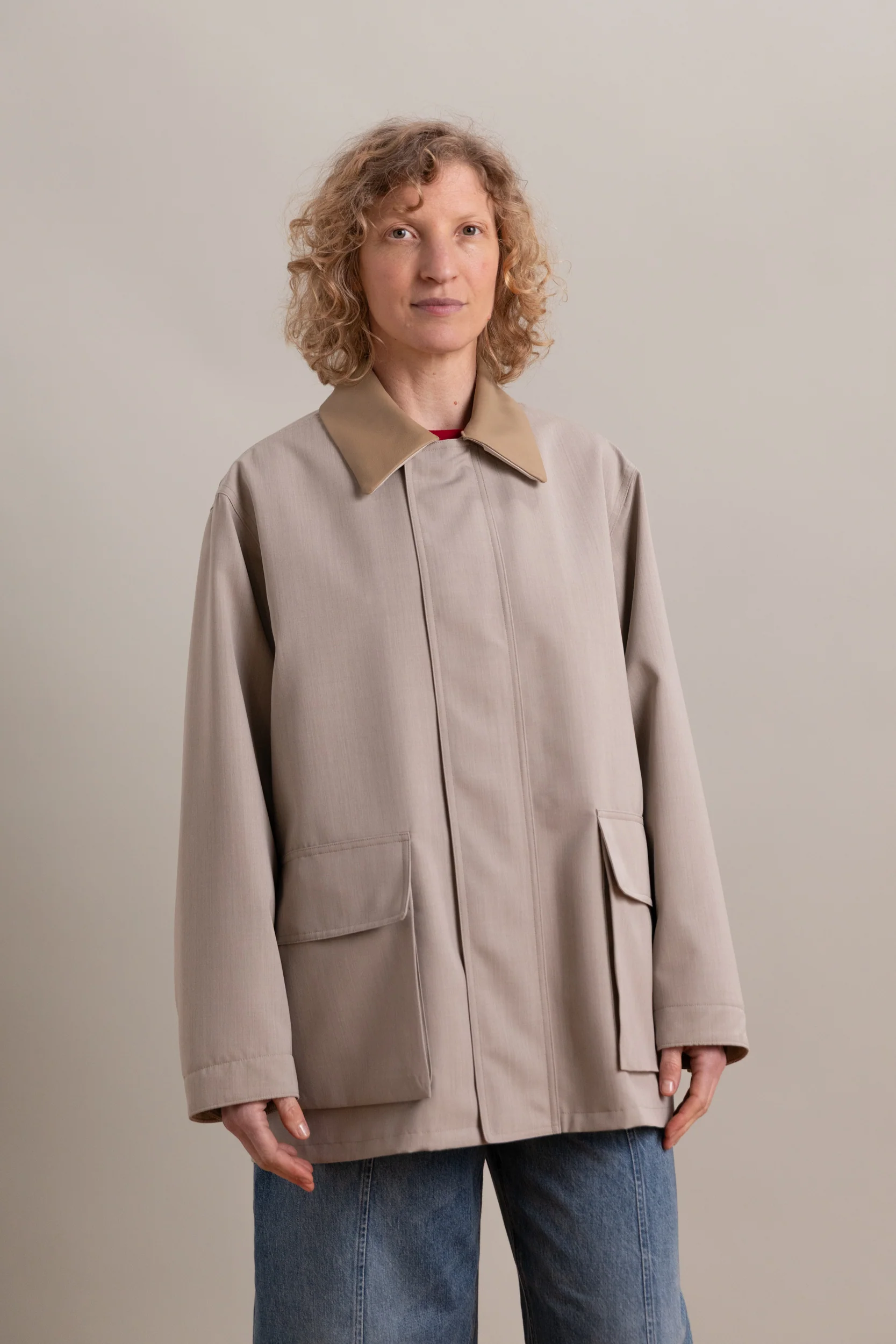WOOL MAX CANVAS BLOUSON IN TOP GREY BEIGE