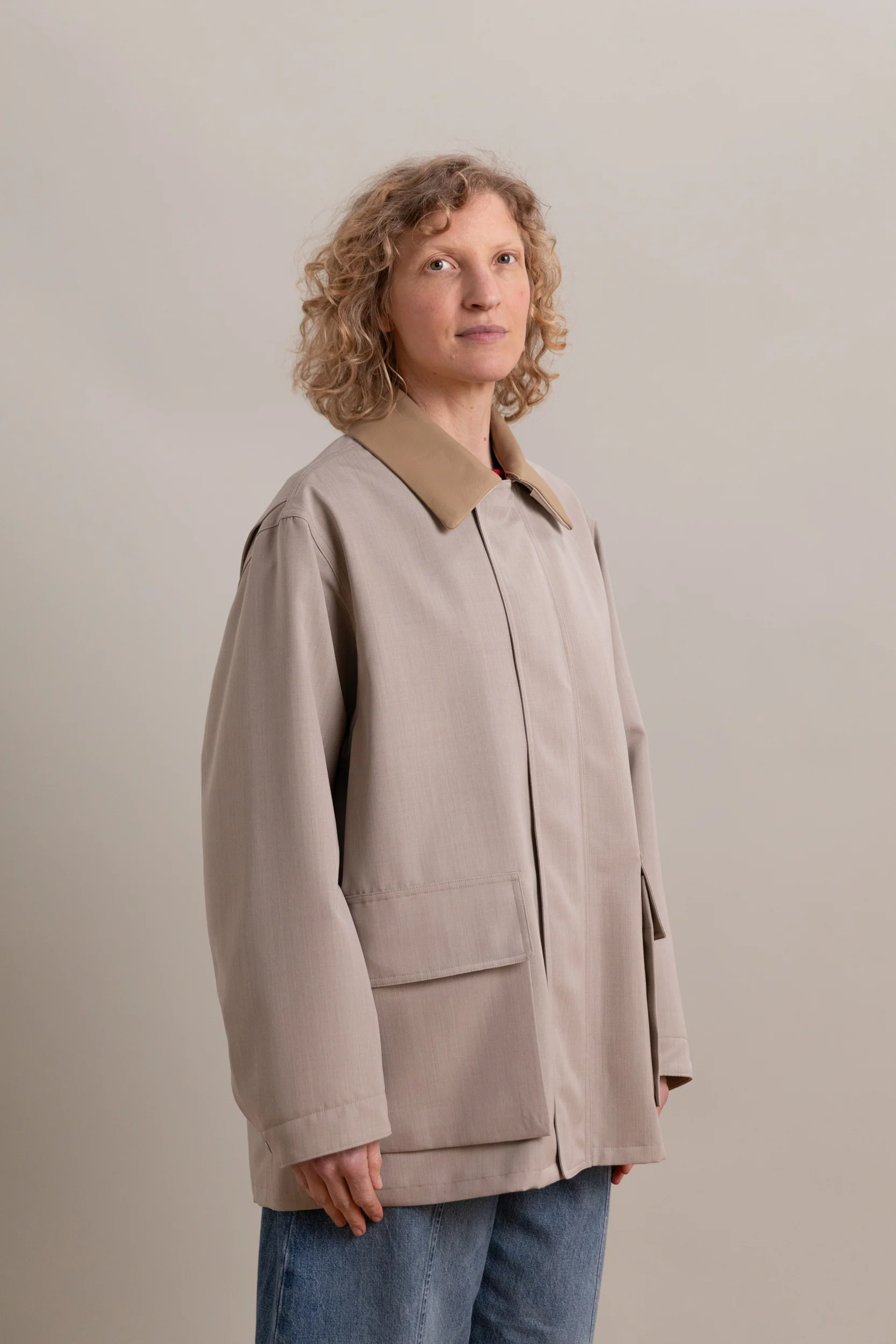 WOOL MAX CANVAS BLOUSON IN TOP GREY BEIGE - Image 3