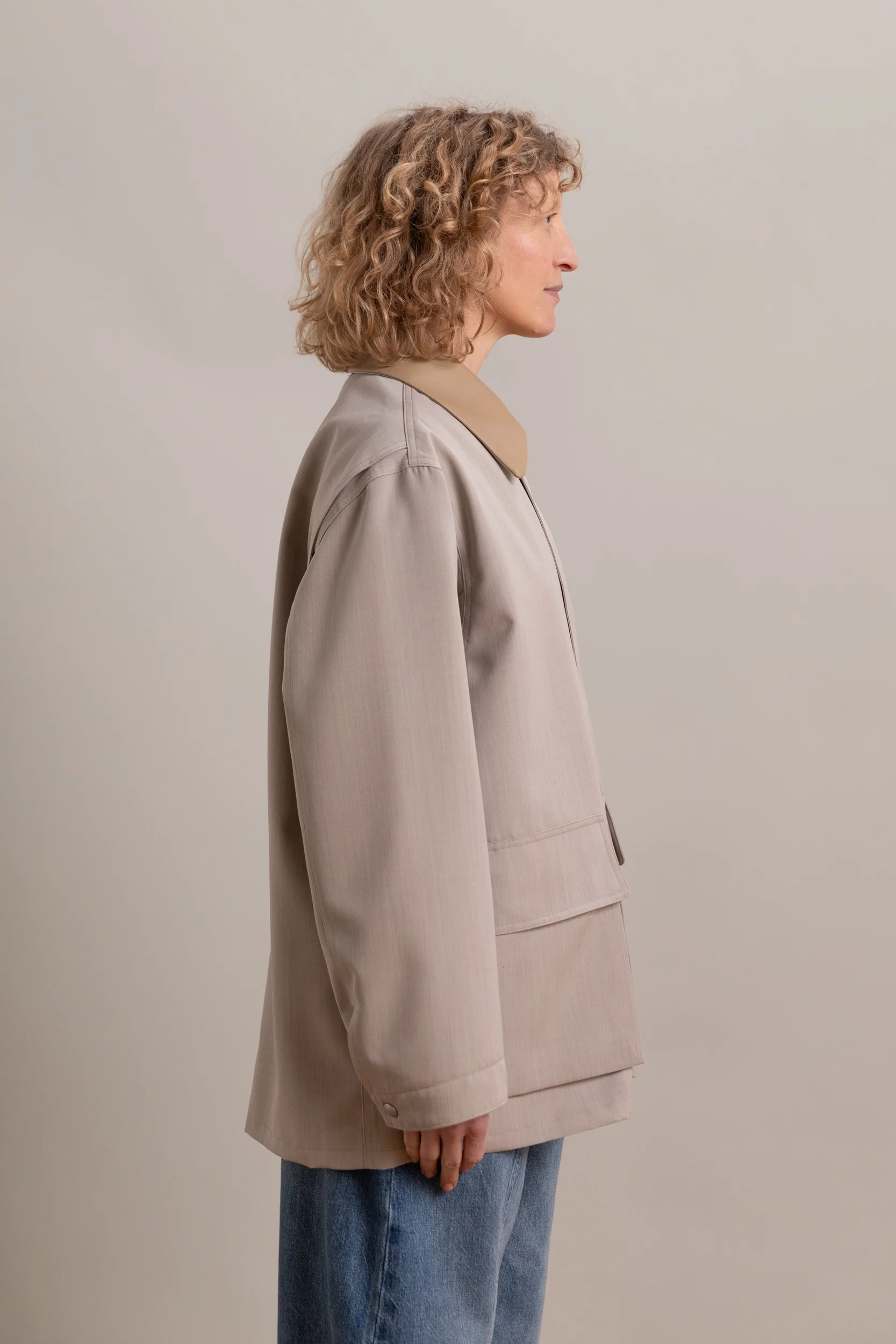 WOOL MAX CANVAS BLOUSON IN TOP GREY BEIGE - Image 4