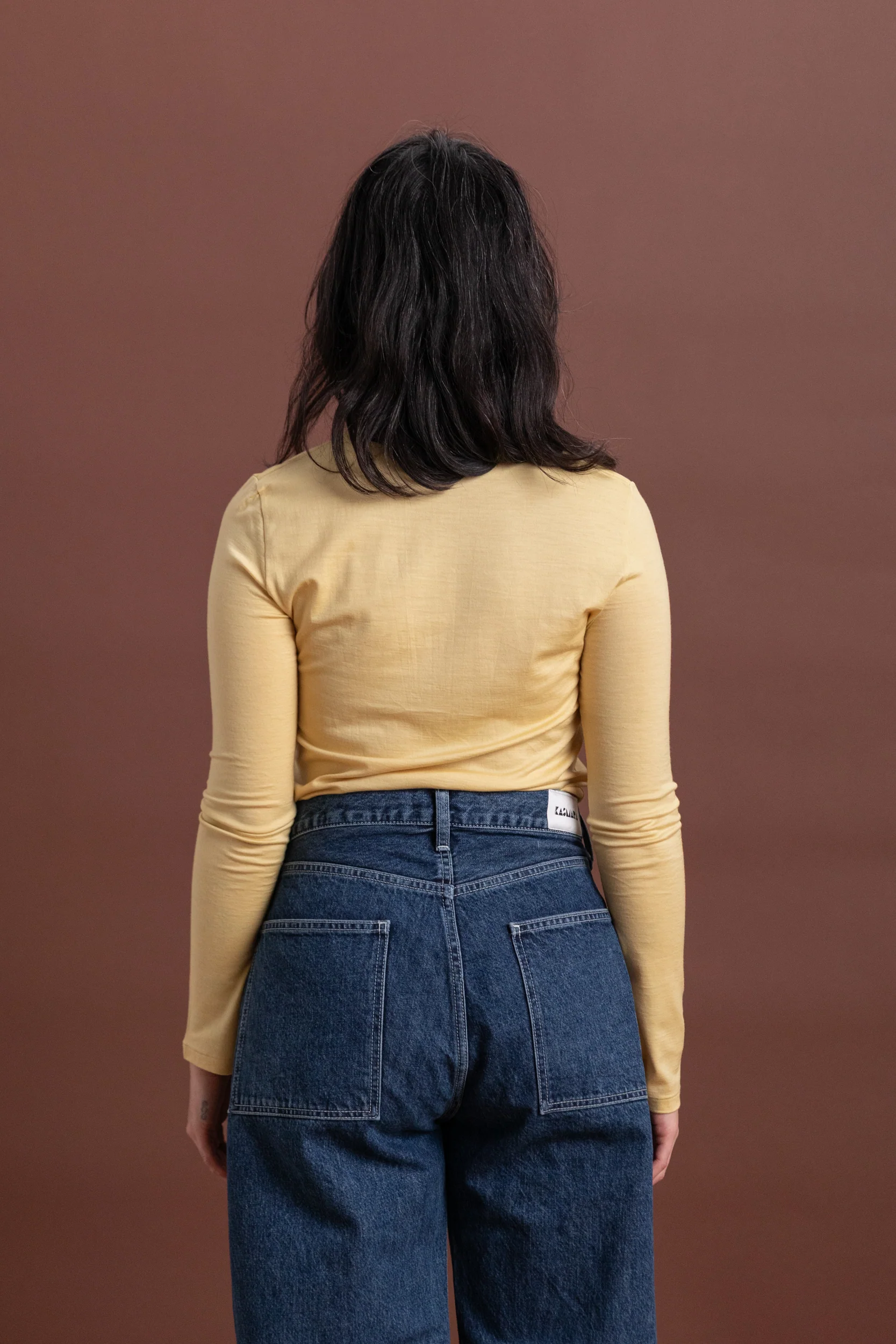 WOOL SOFT JERSEY LONG SLEEVE TEE IN MUSTARD YELLOW - Image 5
